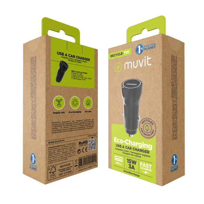 Зарядно за кола Muvit Черен 12 W