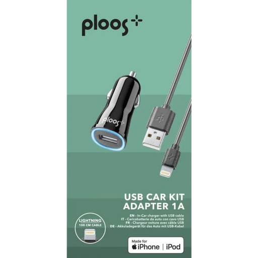 Зарядно за кола PLOOS Apple MFI 1A черно