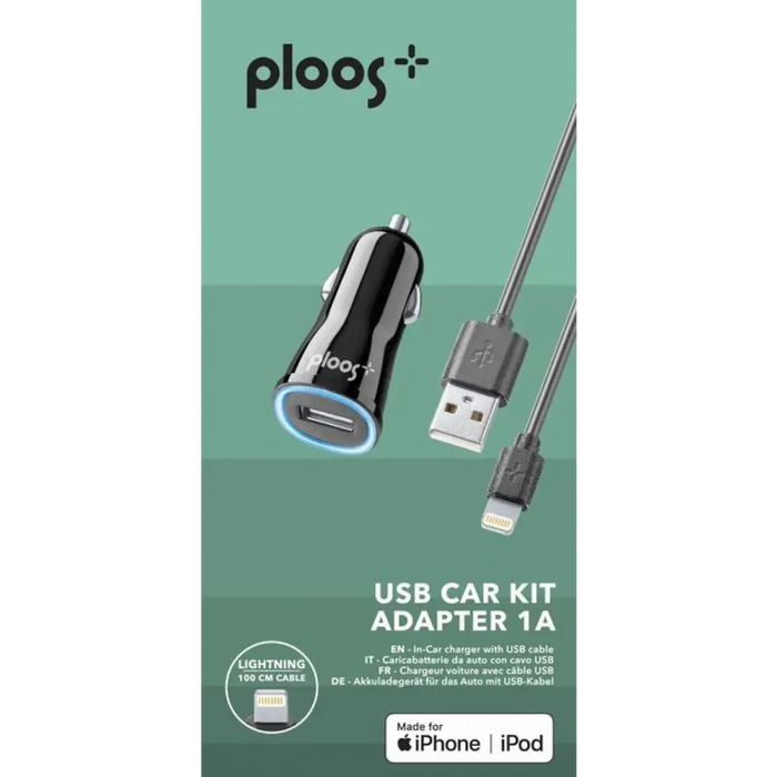 Зарядно за кола PLOOS Apple MFI 1A черно