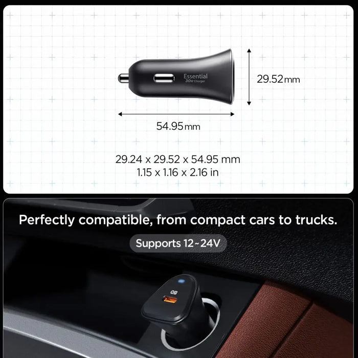 Зарядно за кола Spigen Essential EV301 30W - черно