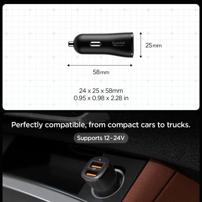 Зарядно за кола Spigen Essential EV302 30W 2-портово USB-A
