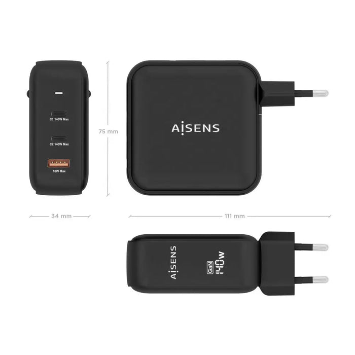 Зарядно за стена Aisens ASCH 140W3P031 BK 140 W Черен (1