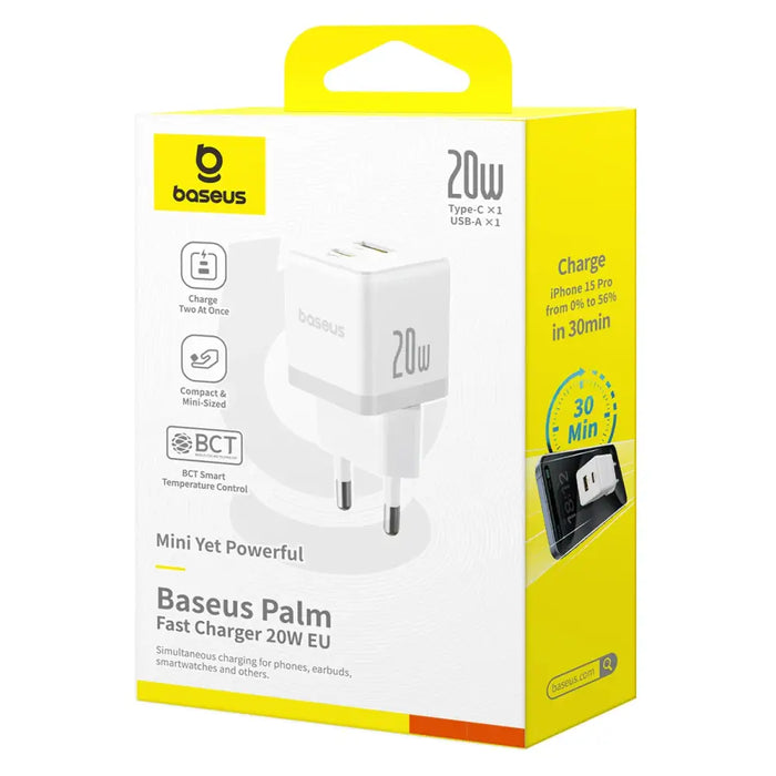 Зарядно за стена Baseus Palm 20W USB-C USB-A - бяло