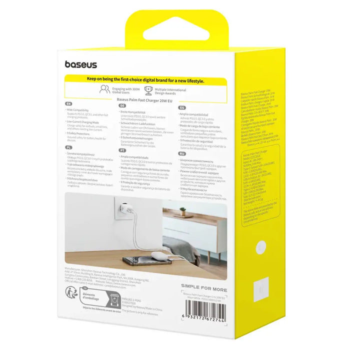 Зарядно за стена Baseus Palm 20W USB-C USB-A - бяло