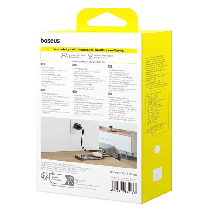 Зарядно за стена Baseus Palm 20W USB-C USB-A - черно