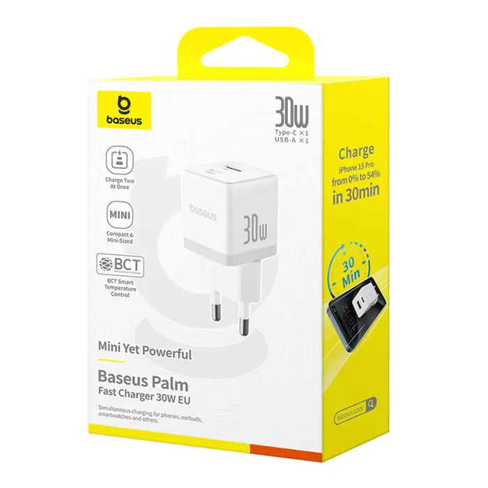 Зарядно за стена Baseus Palm 30W USB-C USB-A - бяло