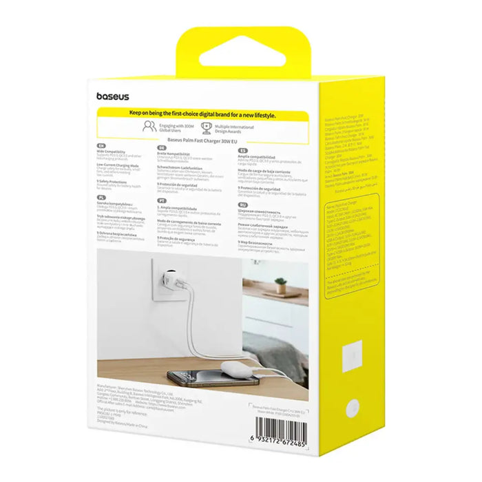Зарядно за стена Baseus Palm 30W USB-C USB-A - бяло