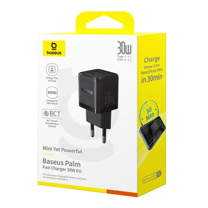 Зарядно за стена Baseus Palm 30W USB-C USB-A - черно
