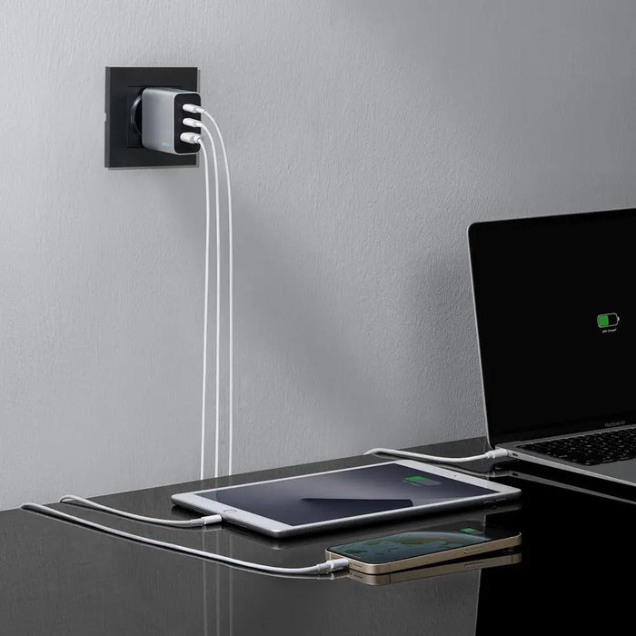 Зарядно за стена Cuktech 65W GaN 2xUSB-C 1xUSB-A - сиво