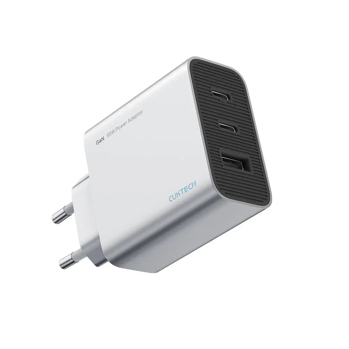 Зарядно за стена Cuktech 65W GaN 2xUSB-C 1xUSB-A - сиво