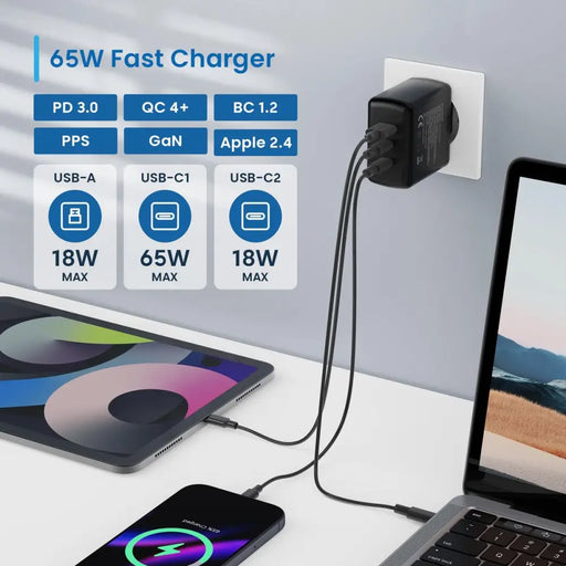 Зарядно за стена Ewent EW1331 Черен 65 W