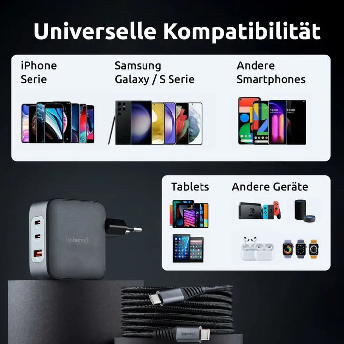 Зарядно за стена INTENSO GaN W100ACC Черен 100 W