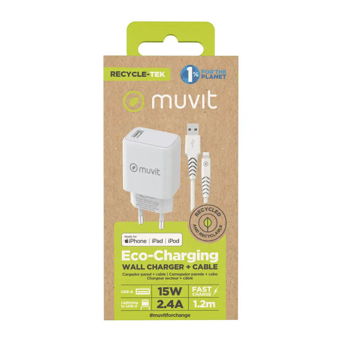 Зарядно за стена + Кабел USB A към USB-C Muvit for Change