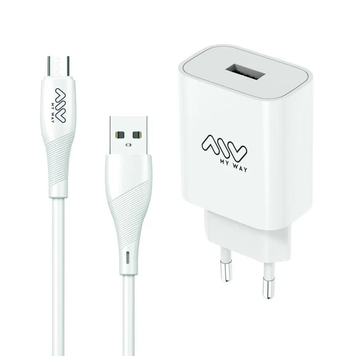 Зарядно за стена + Кабел USB A към USB-C Myway Бял 12 W