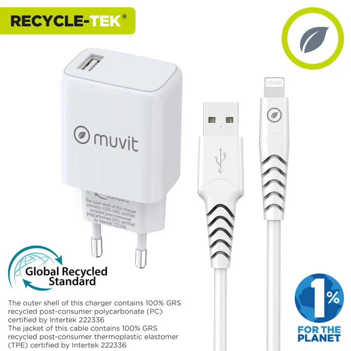 Зарядно за стена + Кабел USB A към USB-C Muvit for Change