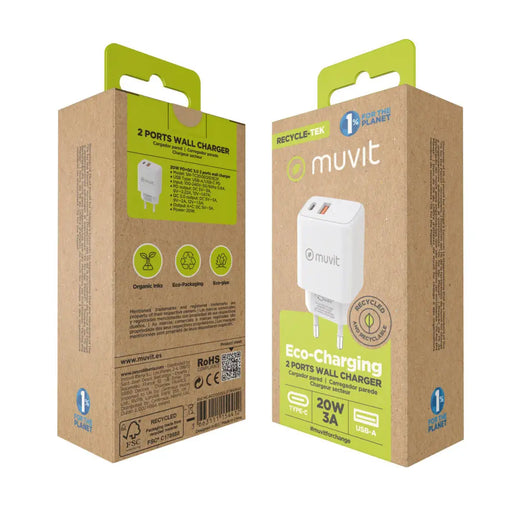 Зарядно за стена Muvit for Change Бял 18 W 20 W