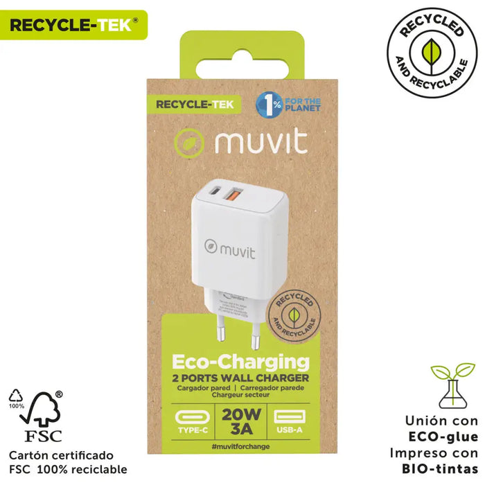 Зарядно за стена Muvit for Change Бял 18 W 20 W