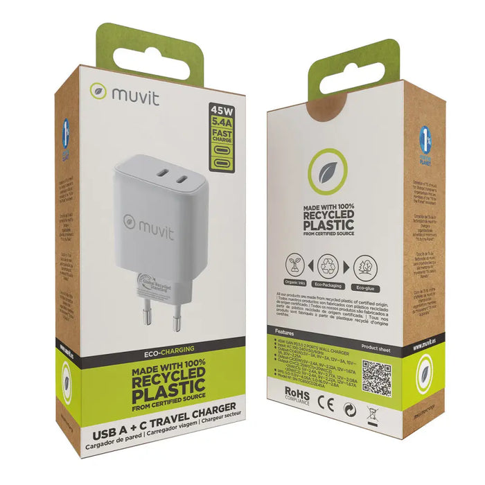 Зарядно за стена Muvit for Change HC-175 Бял 20 W 45 W