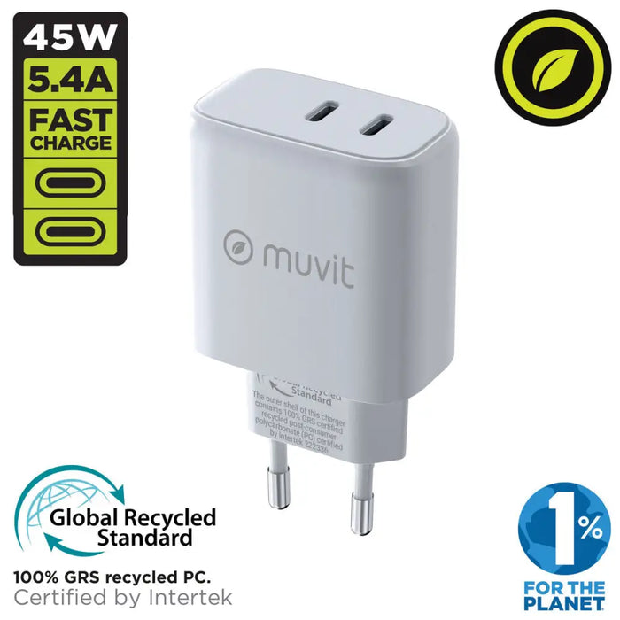 Зарядно за стена Muvit for Change HC-175 Бял 20 W 45 W