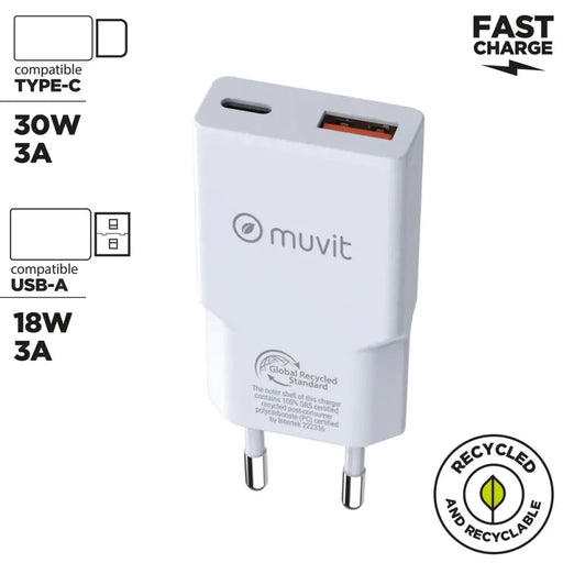 Зарядно за стена Muvit for Change HC-263 Бял 18 W 30 W