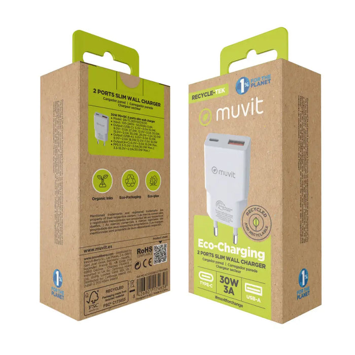 Зарядно за стена Muvit for Change HC-263 Бял 18 W 30 W