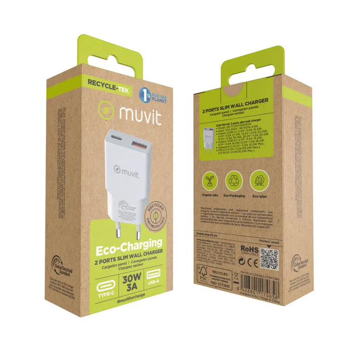 Зарядно за стена Muvit for Change HC-263 Бял 18 W 30 W