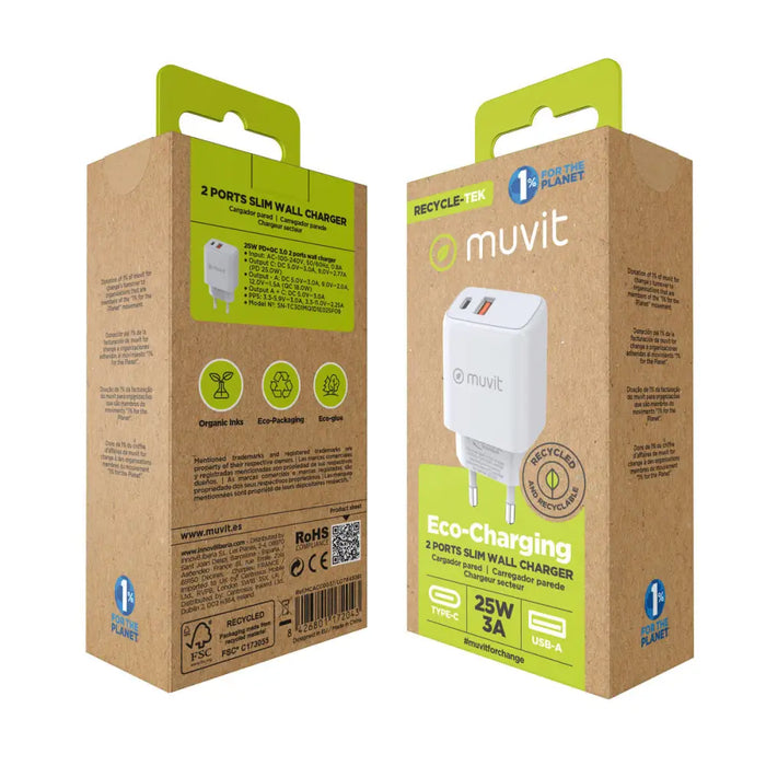 Зарядно за стена Muvit for Change MC-215 Бял 18 W 25 W