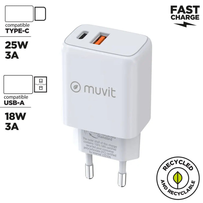 Зарядно за стена Muvit for Change MC-215 Бял 18 W 25 W