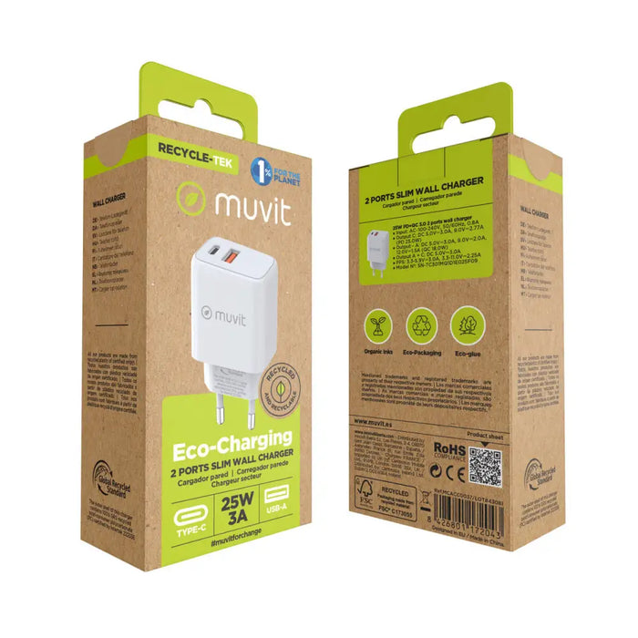 Зарядно за стена Muvit for Change MC-215 Бял 18 W 25 W