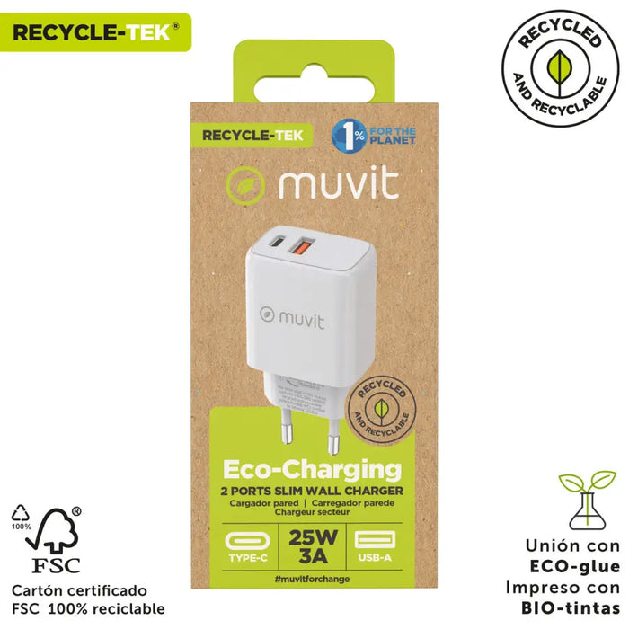 Зарядно за стена Muvit for Change MC-215 Бял 18 W 25 W