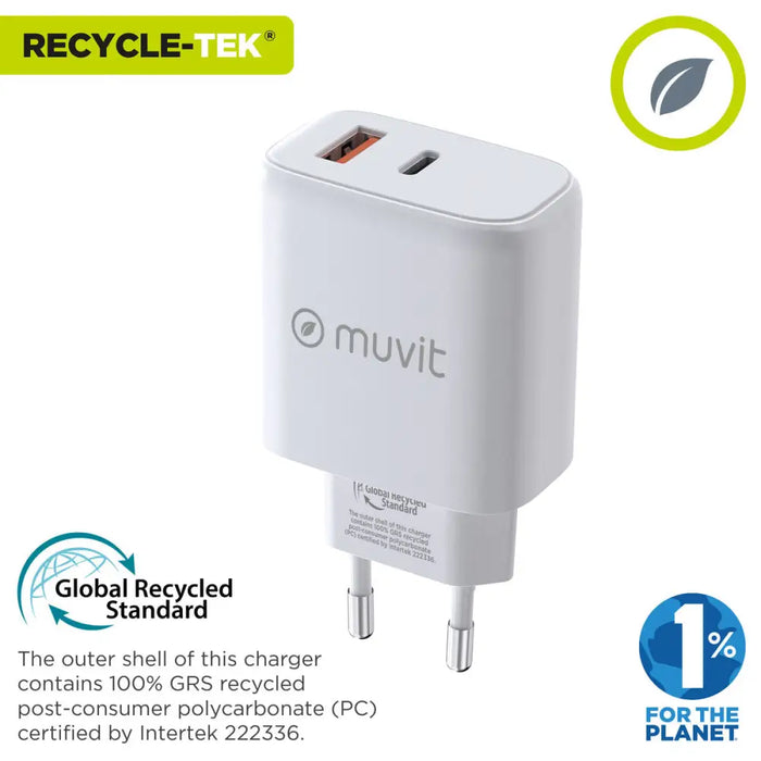 Зарядно за стена Muvit for Change MCD320 Бял 18 W