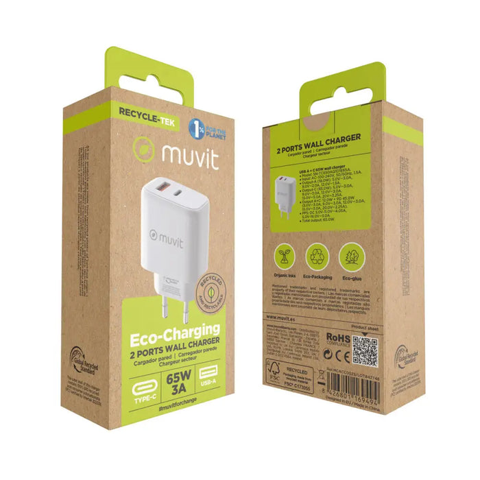 Зарядно за стена Muvit for Change MCD320 Бял 18 W