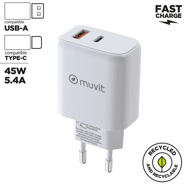 Зарядно за стена Muvit for Change MCD356 Бял 18 W 45 W