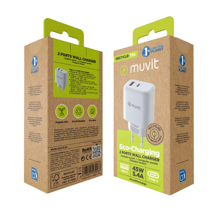 Зарядно за стена Muvit for Change MCD356 Бял 18 W 45 W