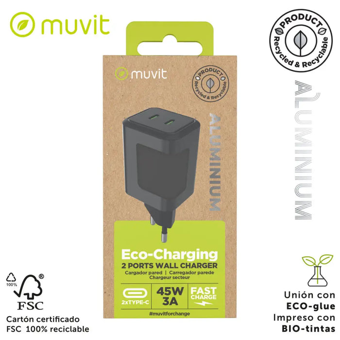 Зарядно за стена Muvit WCEU66-45-C2 Сребрист 45 W