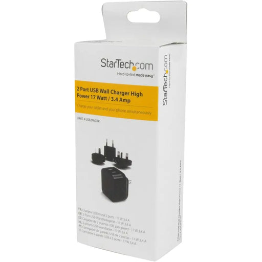 Зарядно за стена Startech USB2PACBK Черен