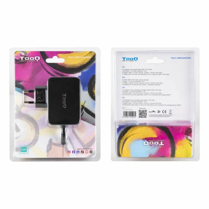 Зарядно за стена TooQ TQLC-USBCGAN45PD Черен 45 W