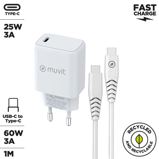 Зарядно за стена + USB-C кабел Muvit for Change Бял