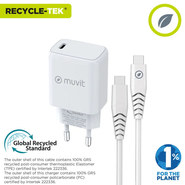 Зарядно за стена + USB-C кабел Muvit for Change Бял