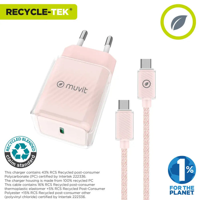 Зарядно за стена + USB-C кабел Muvit for Change Glass GaN