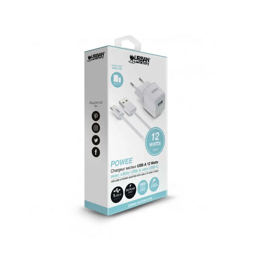 Зарядно за стена + USB-C кабел Urban Factory PSC25UF Бял 12