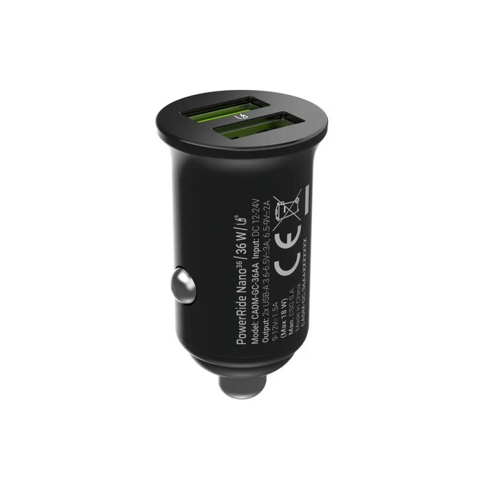 Зелено зарядно за кола GC PowerRide Nano36 36W 6A 2x USB-A