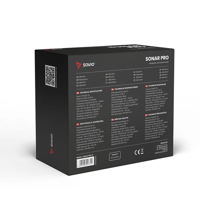 Жичен геймърски микрофон SAVIO с подсветка статив USB SONAR