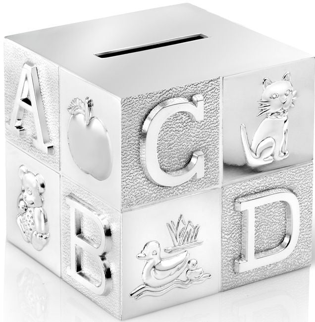 Детска касичка Zilverstad - Кубче ABC, сребриста