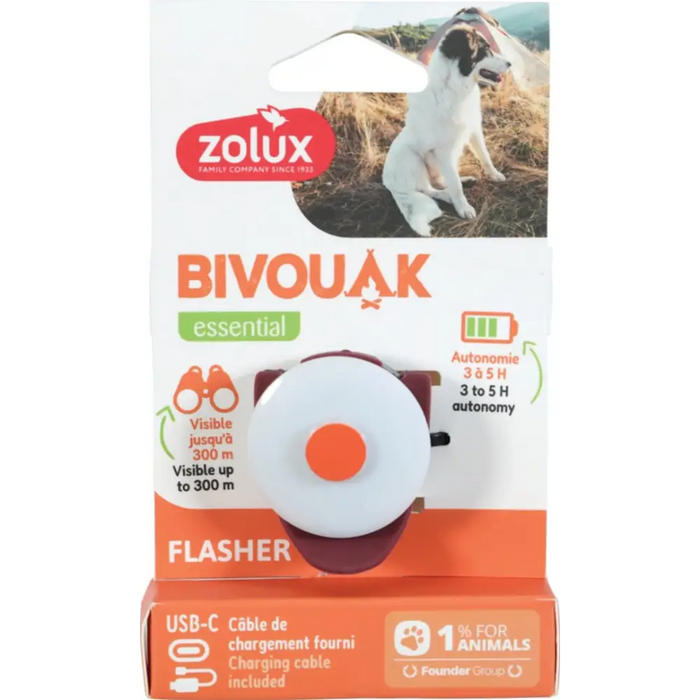 ZOLUX Bivouak LED Collar Tag with USB Charging Red – Dog ID