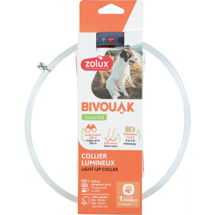 ZOLUX Bivouak LED Силиконов прозрачен червен - нашийник