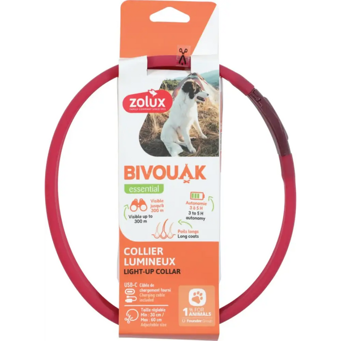 ZOLUX Bivouak LED Силиконов червен - нашийник за куче