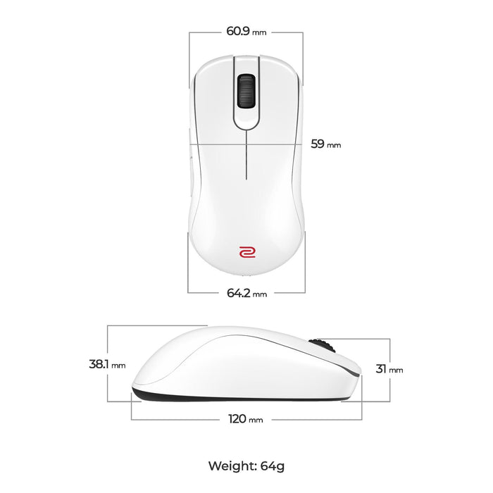 Геймърска безжична мишка ZOWIE S2-DW 4K, бяла