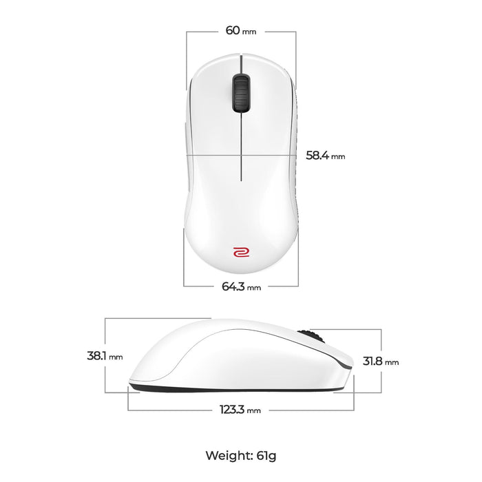 Геймърска безжична мишка ZOWIE U2-DW 4K, 2.4G, бяла