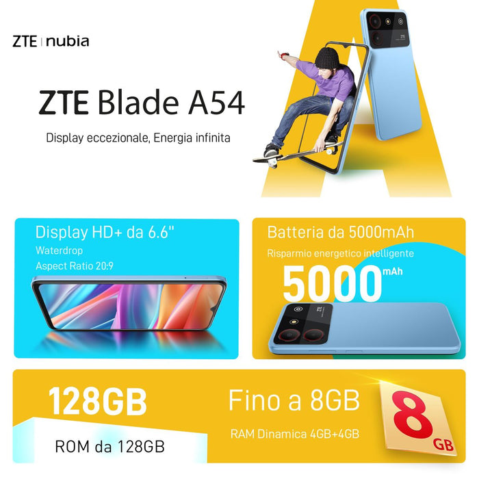 Смартфони ZTE Blade A54 6,6" Octa Core 4 GB RAM 128 GB Син